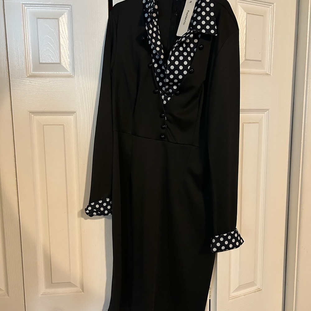 Black Sheath Dress with Notched Collar and Cuffed Sleeves